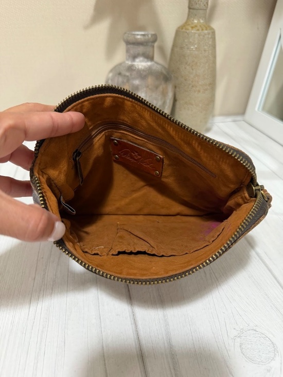 Patricia Nash Cassini Signature Map Print Brown Leather Wristlet Pouch - Picture 8 of 8